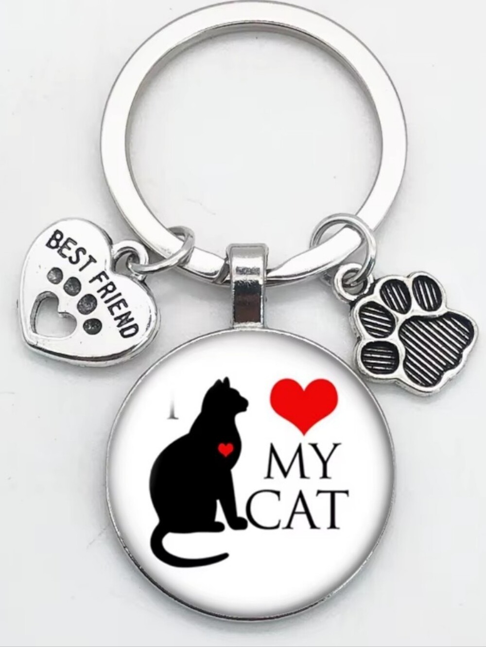 I Love My Cat Keychain – Cat Lover Gift with Paw Print & Best Friend Charms